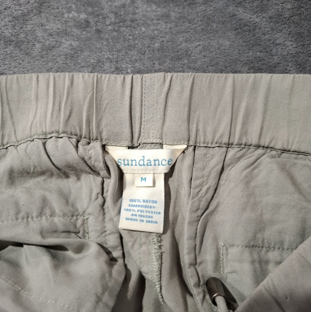 Sundance Tone It Up Embroidered Pants Womens Size Medium Light Green Boho - Picture 9 of 9